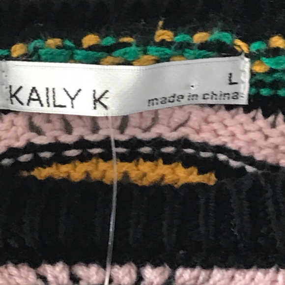 Kaily K Green Black Cap Sleeve Chevron Print Sweater - Picture 2 of 5